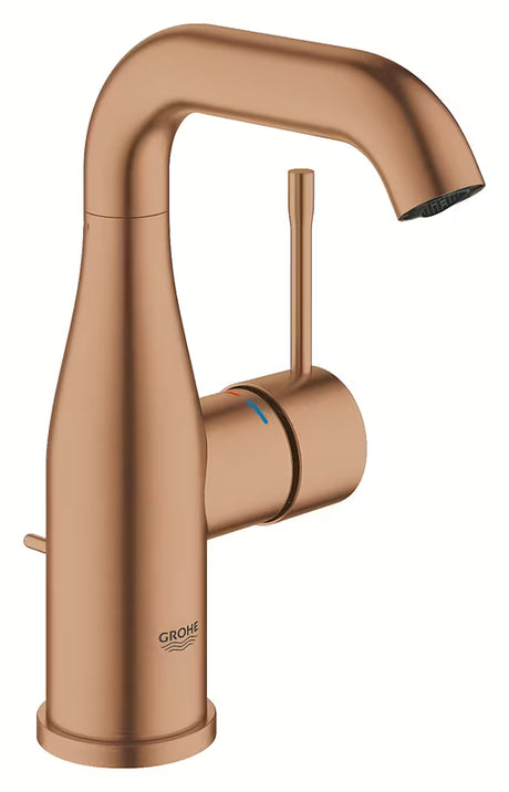 Umywalkowa jednouchwytowa bateria Grohe Essence New z odpływem w wykończeniu brushed warm sunset.