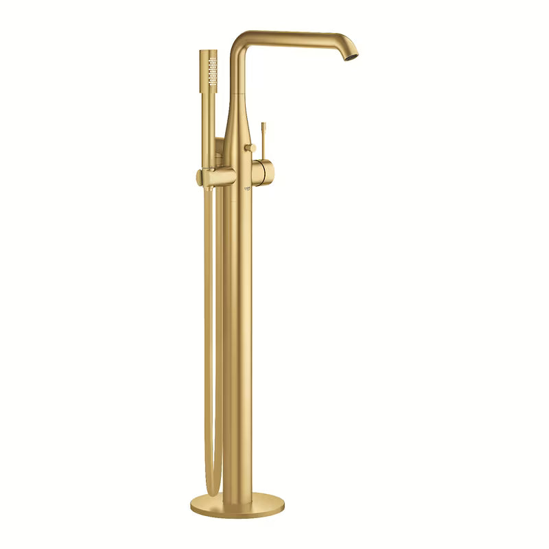 Podłogowa bateria wannowa Grohe Essence New ze słuchawką prysznicową w wykończeniu Brushed Cool Sunrise.