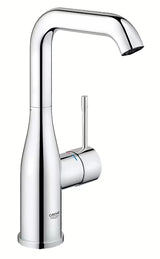 Wysoka bateria umywalkowa Grohe Essence New w wykończeniu chrom z obrotową wylewką i dźwignią.