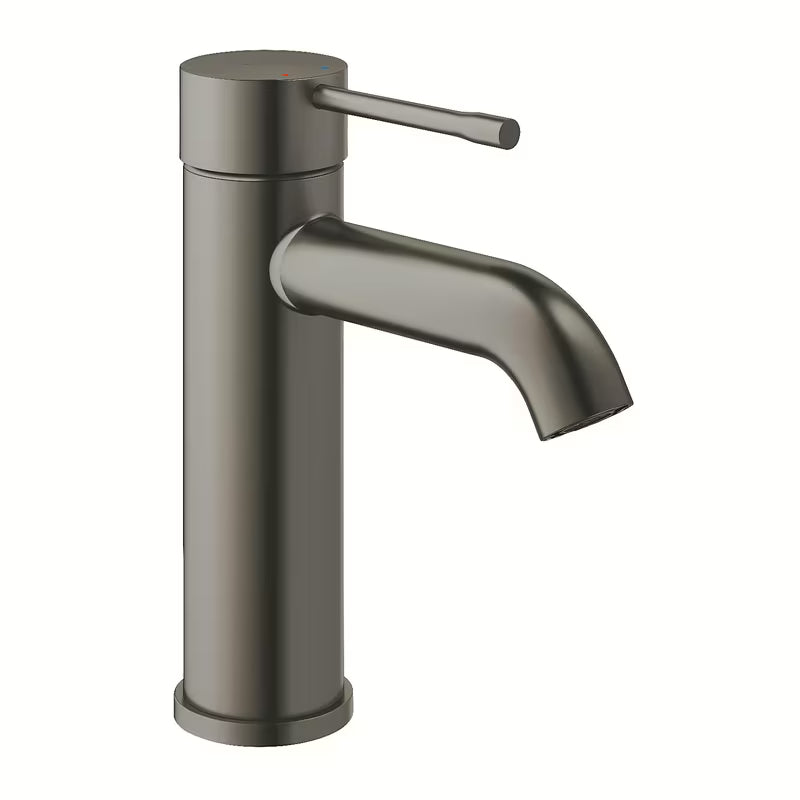 Bateria umywalkowa jednouchwytowa Grohe Essence New w wykończeniu brushed hard graphite z wysoką wylewką bez odpływu.