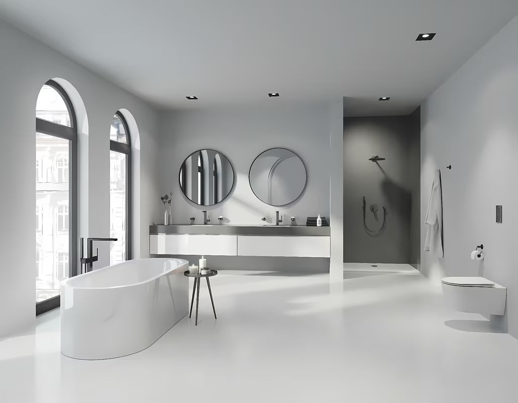 Podtynkowa prysznicowa/bateria wannowa Grohe Essence New w wykończeniu Brushed Cool Sunrise z dźwignią i 3-drożnym przełącznikiem.