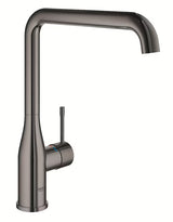 Bateria kuchenna jednouchwytowa Grohe Essence New z wysoką obrotową wylewką w wykończeniu Hard Graphite.