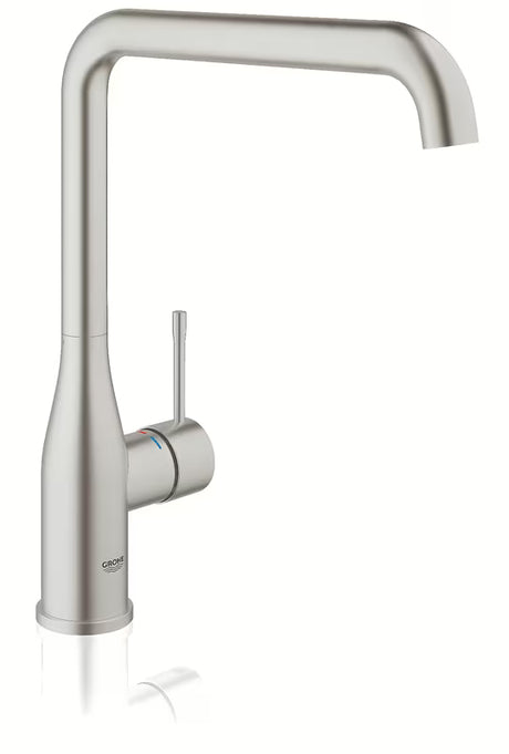 Bateria kuchenna zlewozmywakowa Grohe Essence New z wysoką obrotową wylewką w wykończeniu supersteel.