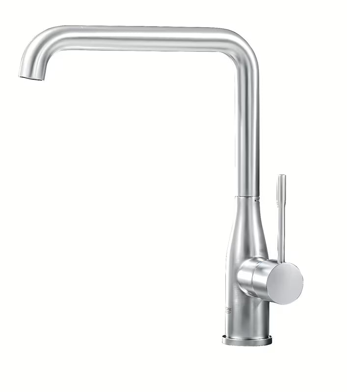 Bateria kuchenna zlewozmywakowa Grohe Essence New z wysoką obrotową wylewką w wykończeniu supersteel.