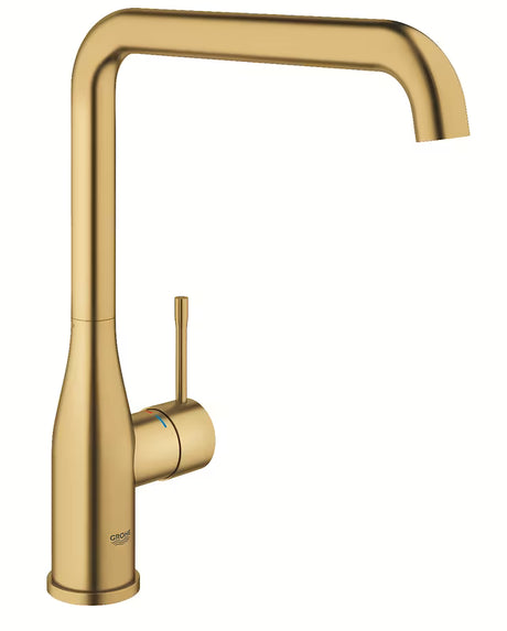 Grohe Essence New bateria zlewozmywakowa z wysoką obrotową wylewką w wykończeniu Brushed Cool Sunrise.