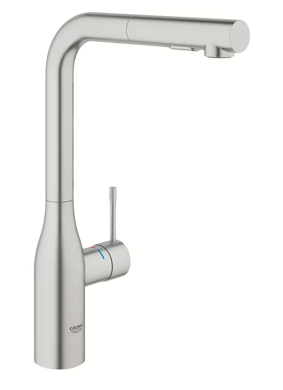 Grohe Essence New bateria zlewozmywakowa z wysoką obrotową wylewką i wyciąganą wylewką w wykończeniu supersteel.
