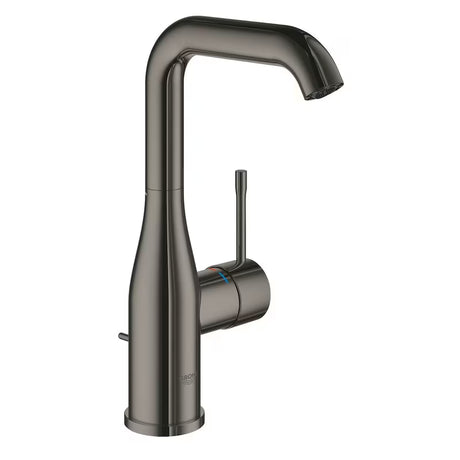 Wysoka jednouchwytowa bateria umywalkowa Grohe Essence New w wykończeniu Hard Graphite z obrotową wylewką