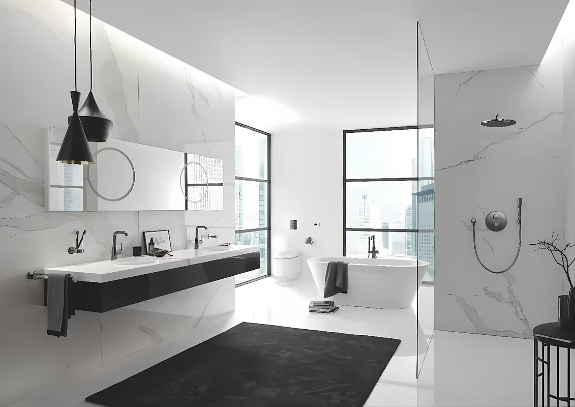 Wysoka jednouchwytowa bateria umywalkowa Grohe Essence New w wykończeniu Hard Graphite z obrotową wylewką