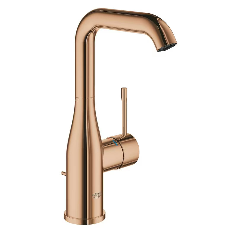 Wysoka jednouchwytowa bateria umywalkowa Grohe Essence New w kolorze warm sunset z obrotową wylewką