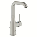 Wysoka jednouchwytowa bateria umywalkowa Grohe Essence New w wykończeniu supersteel z obrotową wylewką