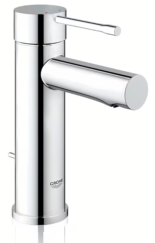 Chromowana bateria umywalkowa Grohe Essence New z dźwignią i korkiem automatycznym.