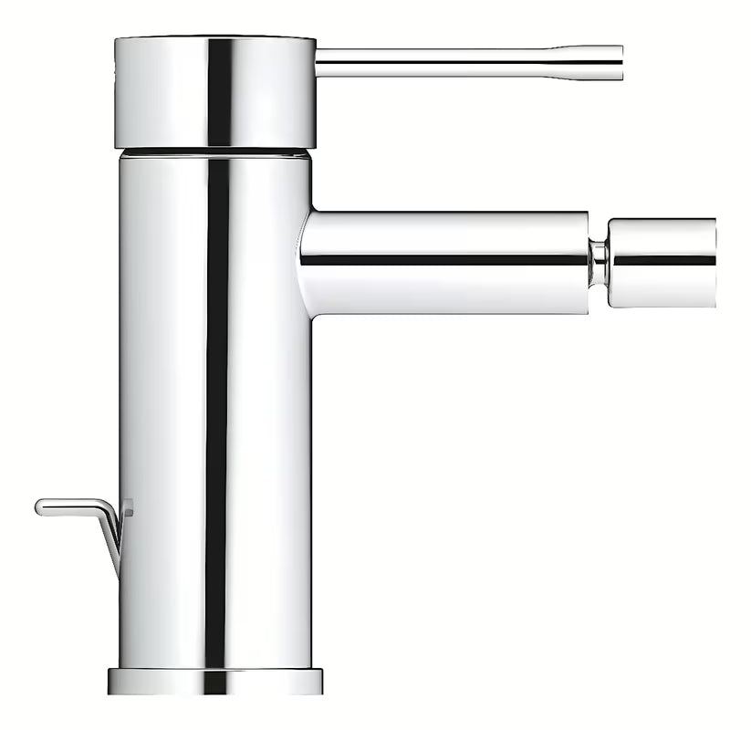 Chromowana jednouchwytowa bateria bidetowa Grohe Essence New z odpływem i przegubowym perlatorem