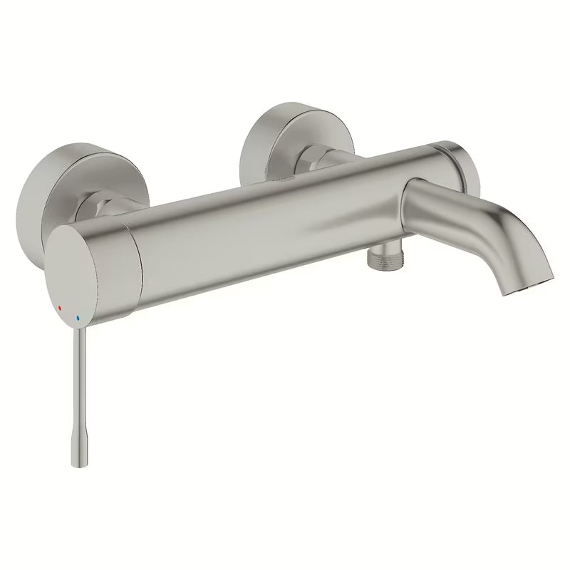 Ścienna bateria wannowa Grohe Essence New w matowym wykończeniu supersteel z przełącznikiem wanna/prysznic