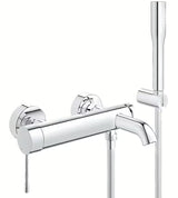 Chromowana ścienna bateria wannowa Grohe Essence New z zestawem prysznicowym