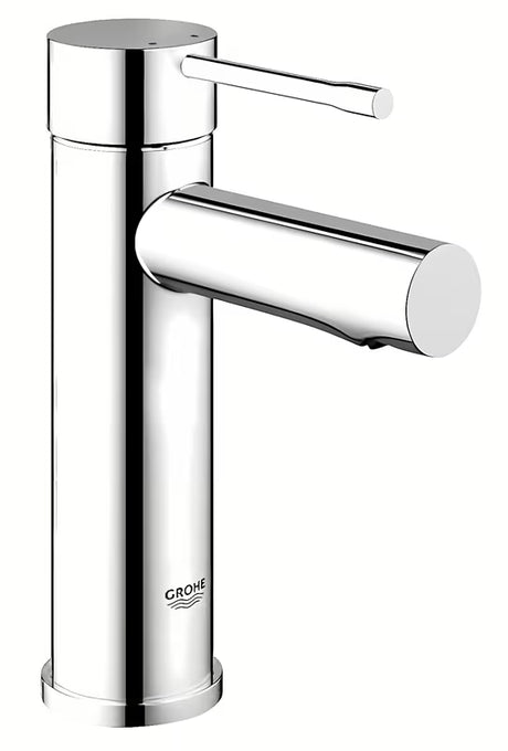 Chromowana bateria umywalkowa Grohe Essence New z uchwytem dźwigniowym i gładkim korpusem
