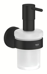 Dozownik do Mydła Grohe Essentials w matowoczarnym wykończeniu ze szklanym pojemnikiem i metalowym uchwytem