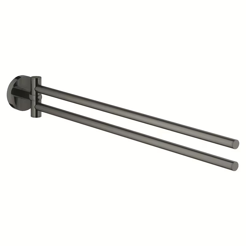 Uchwyt na Ręczniki Grohe Essentials z dwoma ruchomymi ramionami, w wykończeniu Hard Graphite, z ukrytym mocowaniem.