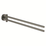 Obrotowy uchwyt na ręczniki Grohe Essentials w wykończeniu Brushed Hard Graphite z dwoma ramionami i ukrytym mocowaniem.