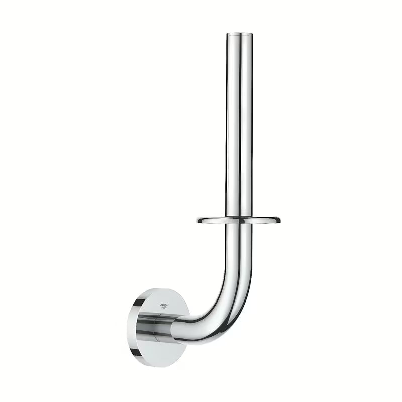 Chromowany uchwyt na papier toaletowy Grohe Essentials z ukrytym mocowaniem ściennym.