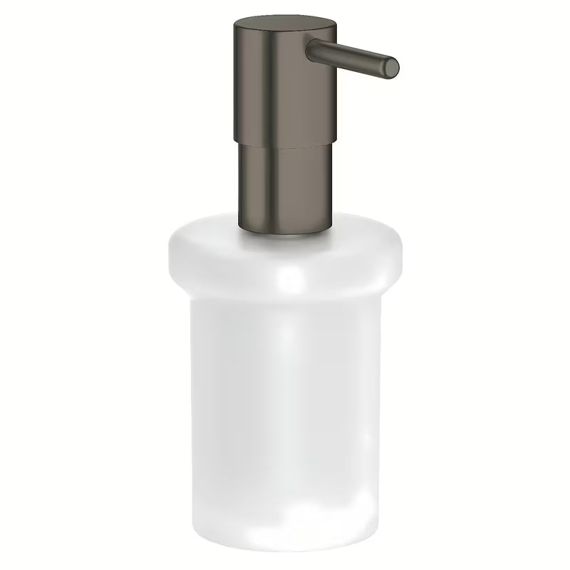 Dozownik do Mydła Grohe Essentials bez uchwytu ze szklanym pojemnikiem i powłoką Grohe StarLight w wykończeniu hard graphite.