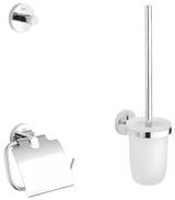 Chromowany zestaw akcesoriów łazienkowych Grohe Essentials z haczykiem, uchwytem na papier z pokrywą i szczotką MISKA wc