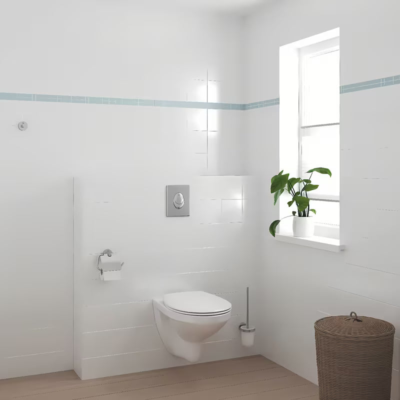 Chromowany zestaw akcesoriów łazienkowych Grohe Essentials z haczykiem, uchwytem na papier z pokrywą i szczotką MISKA wc