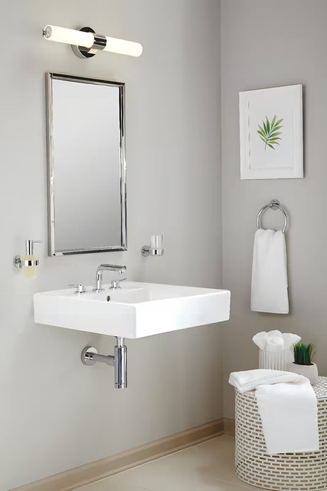Chromowany uchwyt szklanki Grohe Essentials szklanka w komplecie z ukrytym mocowaniem