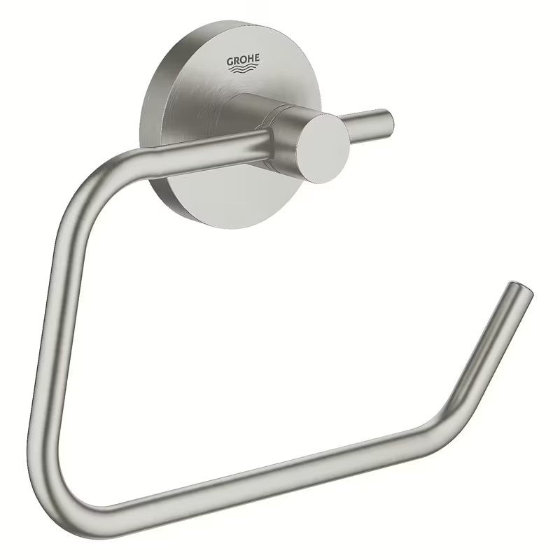 Uchwyt na papier Toaletowy Grohe Essentials bez pokrywy w wykończeniu supersteel z ukrytym mocowaniem.