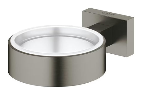 Grohe Essentials Cube uchwyt na szklanki bez szklanki w szczotkowanym wykończeniu Hard Graphite z ukrytym mocowaniem.