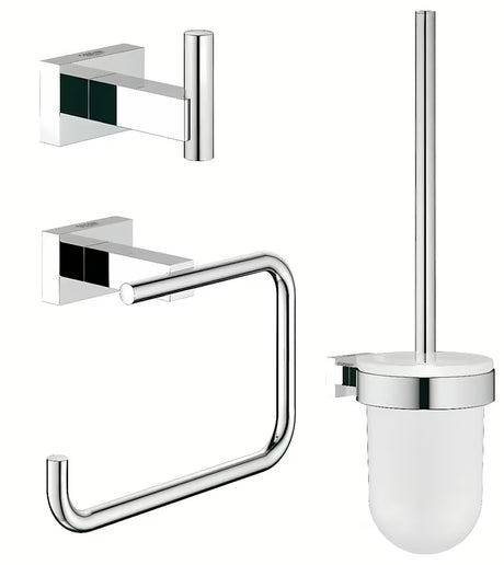 Chromowana zestaw akcesoriów Grohe Essentials Cube z haczykiem, uchwytem na papier toaletowy i MISKA wc szczotką