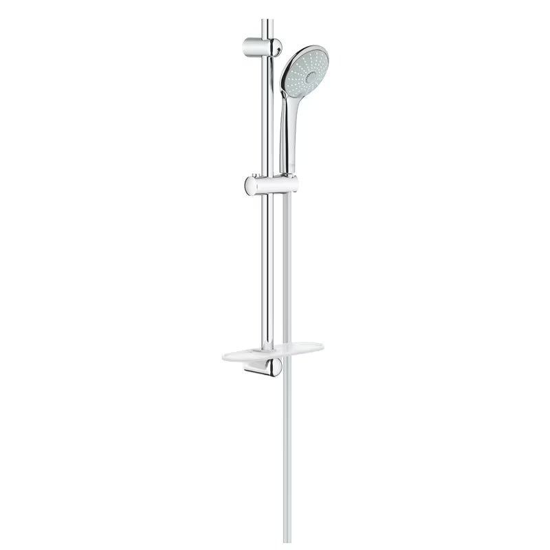 Zestaw prysznicowy Grohe Euphoria 110 Massage w wykończeniu chrom z drążkiem, wężem i półką EasyReach.