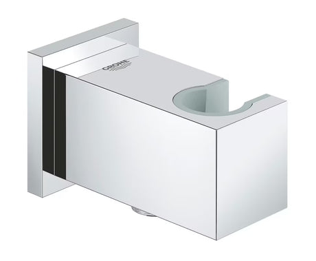 Chromowany przyłącze kątowe Grohe Euphoria Cube z uchwytem prysznicowym o kwadratowym designie