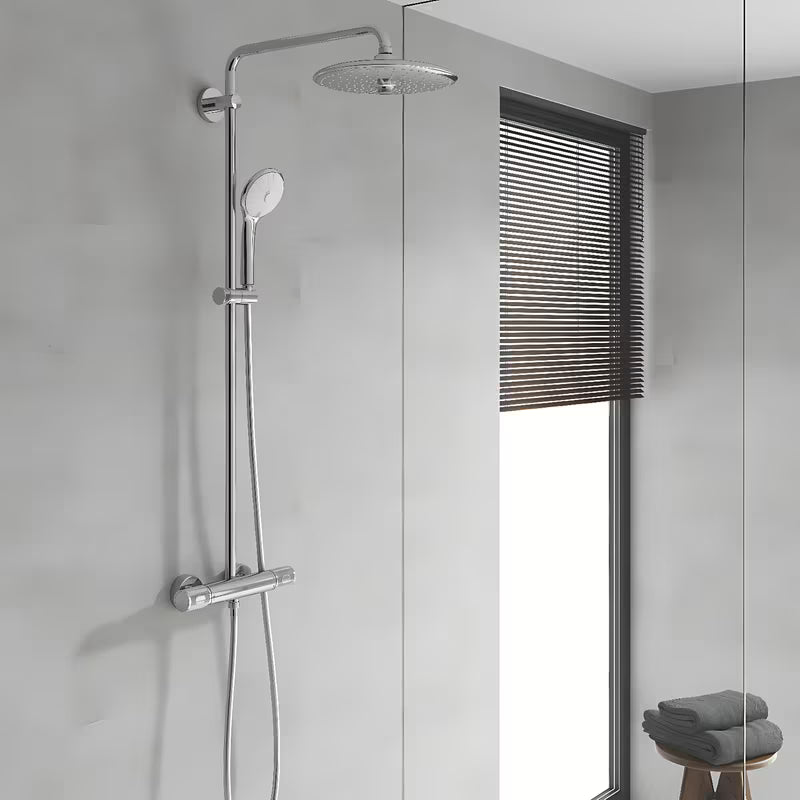 Chromowany system prysznicowy Grohe Euphoria System z baterią termostatyczną, z deszczownicą i słuchawką prysznicową