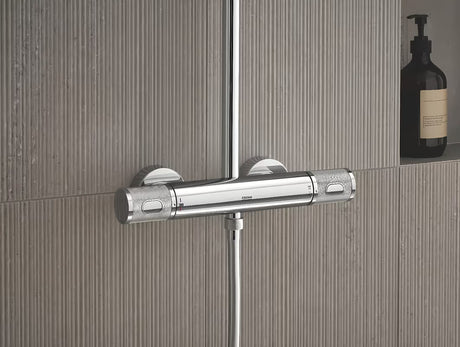 Chromowany system prysznicowy Grohe Euphoria System z baterią termostatyczną, z deszczownicą i słuchawką prysznicową