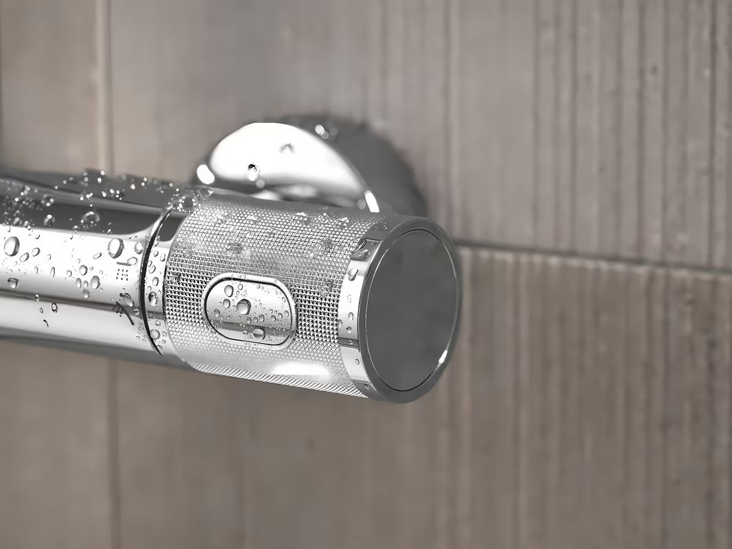 Chromowany system prysznicowy Grohe Euphoria System z baterią termostatyczną, z deszczownicą i słuchawką prysznicową