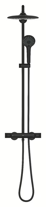 Matowo czarny system prysznicowy Grohe Euphoria System z baterią termostatyczną, z deszczownicą i rączką prysznicową