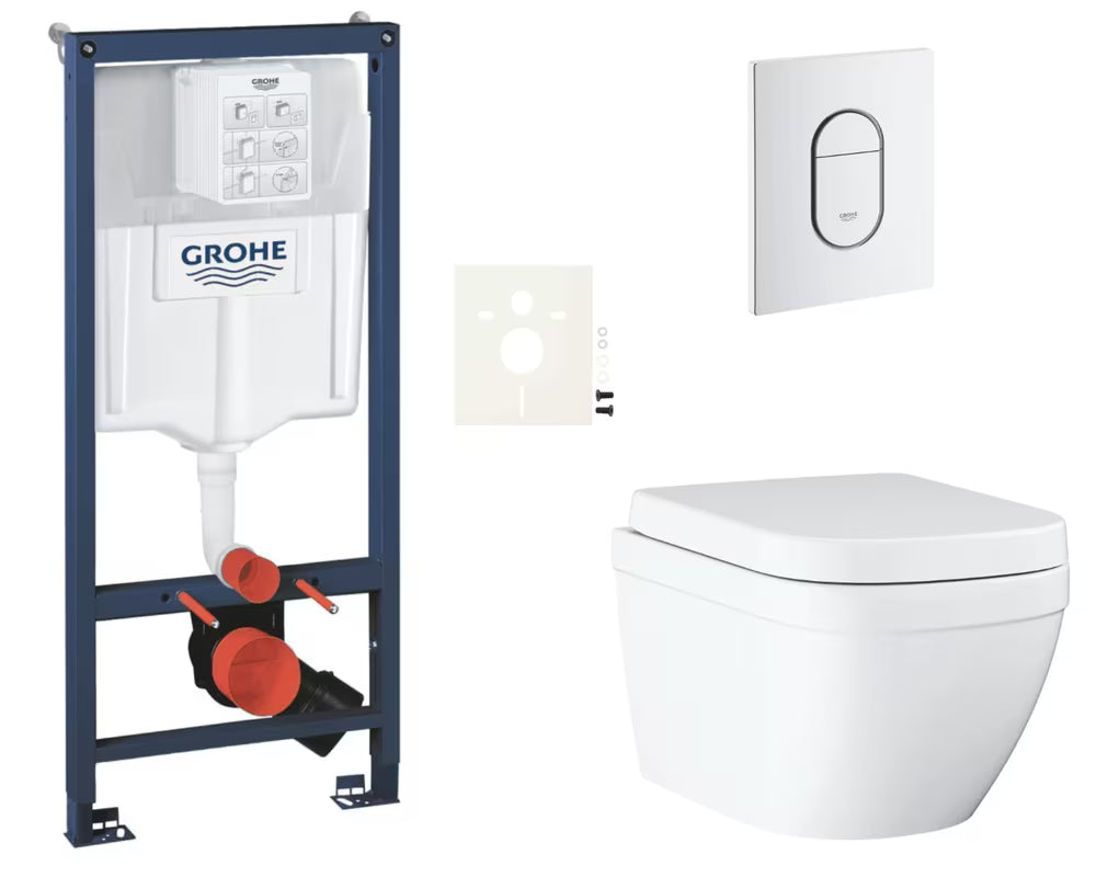 Zestaw WC podtynkowy Grohe Euro Ceramic z systemem podtynkowym Rapid SL, przyciskiem Arena Cosmopolitan i deską soft Close