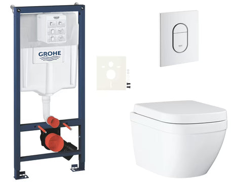 Zestaw WC podtynkowy Grohe Euro Ceramic z systemem podtynkowym Rapid SL, przyciskiem Arena Cosmopolitan i deską soft Close
