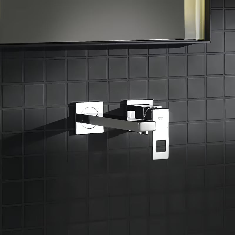 Chromowana podtynkowa bateria umywalkowa Grohe Eurocube o kwadratowym designie