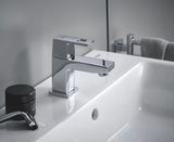 Chromowana bateria umywalkowa Grohe Eurocube z oszczędnym przepływem Grohe EcoJoy i perlatorem SpeedClean.