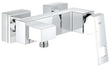 Chromowana jednouchwytowa ścienna bateria prysznicowa Grohe Eurocube o kwadratowym designie