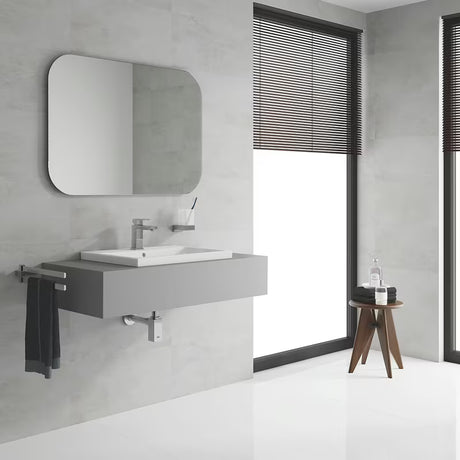 Chromowana jednouchwytowa bateria umywalkowa Grohe Eurocube o kwadratowym wzornictwie i z technologią Grohe EcoJoy
