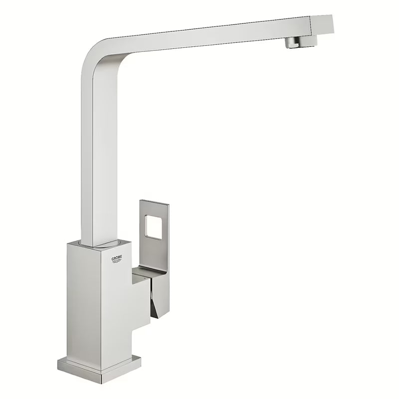 Kuchenna bateria jednouchwytowa Grohe Eurocube z wysoką wylewką w wykończeniu supersteel