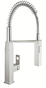 Jednouchwytowa stojąca bateria zlewozmywakowa Grohe Eurocube z obrotowym ramieniem w wykończeniu supersteel.