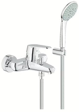 Chromowana ścienna bateria wannowa Grohe Eurodisc z zestawem prysznicowym