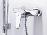 Chromowana jednouchwytowa ścienna bateria prysznicowa Grohe Eurodisc Cosmopolitan z technologią Grohe SilkMove