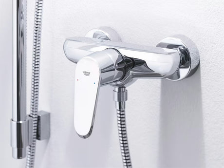 Chromowana jednouchwytowa ścienna bateria prysznicowa Grohe Eurodisc Cosmopolitan z technologią Grohe SilkMove