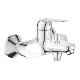 Chromowana ścienna bateria wannowa Grohe Euroeco z dźwignią i przełącznikiem wanna/prysznic