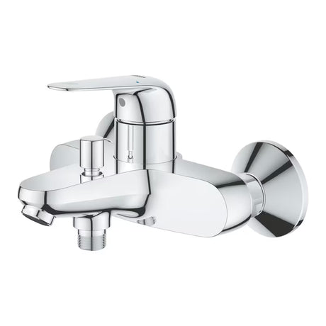 Chromowana ścienna bateria wannowa Grohe Euroeco z dźwignią i przełącznikiem wanna/prysznic