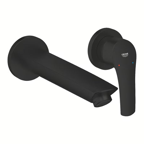 Podtynkowa bateria umywalkowa Grohe Eurosmart w matowej czerni pro montaż ścienny.